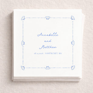 Coastal Chic Shell Border Personalized Wedding Napkins