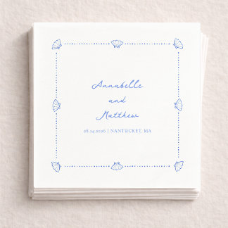 Coastal Chic Shell Border Personalized Wedding Napkins