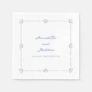 Coastal Chic Shell Border Personalized Wedding Napkins