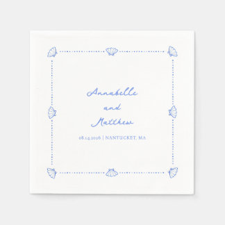 Coastal Chic Shell Border Personalized Wedding Napkins