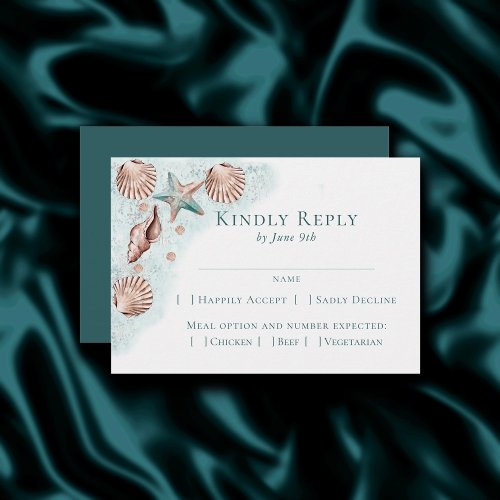 Coastal Chic  Teal and Coral Reef Entree Choice RSVP Card