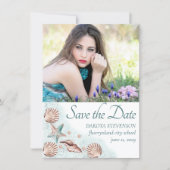 Coastal Chic | Teal and Coral Reef Graduate Photo Save The Date (Front)