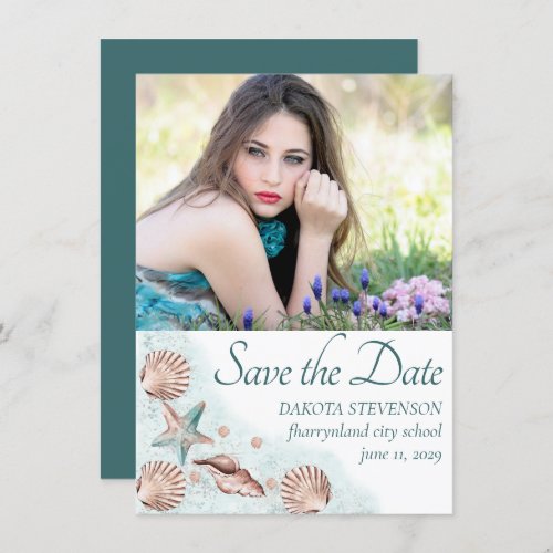 Coastal Chic  Teal and Coral Reef Graduate Photo Save The Date