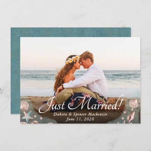 Coastal Chic  Teal and Coral Reef Photo Wedding Announcement