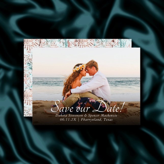 Coastal Chic | Teal and Coral Reef Photo Wedding Save The Date (Creator Uploaded)