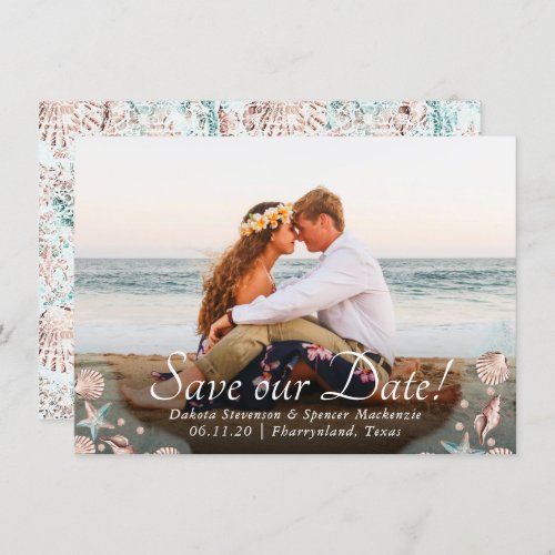 Coastal Chic  Teal and Coral Reef Photo Wedding Save The Date