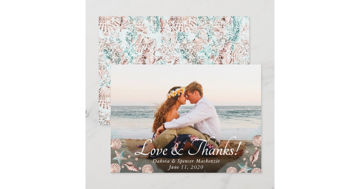Coastal Chic | Teal and Coral Reef Photo Wedding Thank You Card | Zazzle