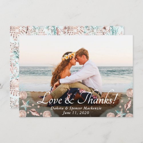 Coastal Chic  Teal and Coral Reef Photo Wedding Thank You Card