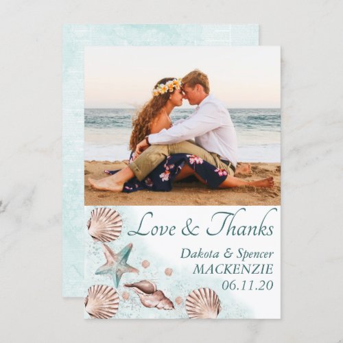 Coastal Chic  Teal and Coral Reef Photo Wedding Thank You Card