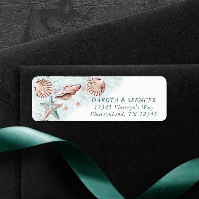 Coastal Chic | Teal and Coral Reef Wedding Address Label (Creator Uploaded)