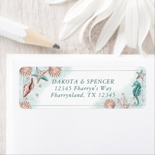 Coastal Chic  Teal and Coral Reef Wedding Address Label