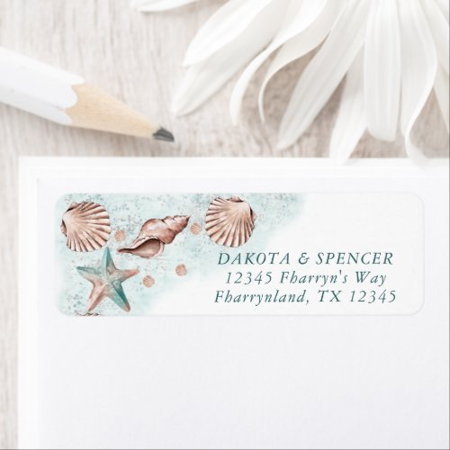 Coastal Chic  Teal and Coral Reef Wedding Address Label