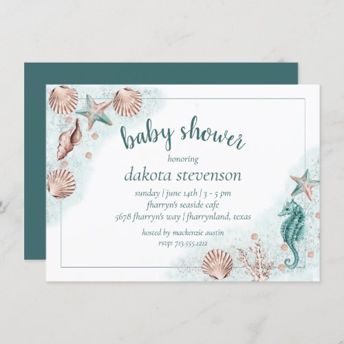 Coastal Chic  Teal and Coral Sea Life Baby Shower Invitation