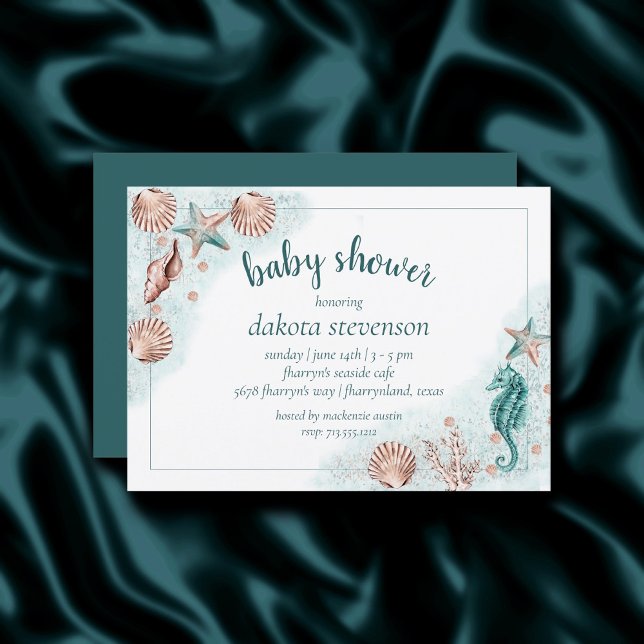 Coastal Chic | Teal and Coral Sea Life Baby Shower Invitation (Creator Uploaded)