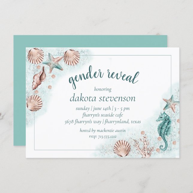 Coastal Chic | Teal and Coral Terra Cotta Shower Invitation (Front/Back)