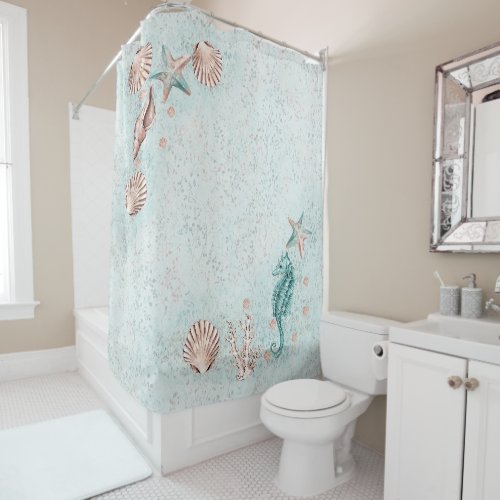 Coastal Chic  Teal and Rose Gold Under the Sea Shower Curtain
