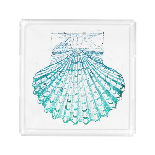 coastal chic teal blue watercolor mermaid seashell acrylic tray