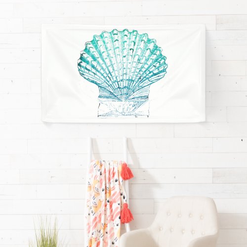 coastal chic teal blue watercolor mermaid seashell banner