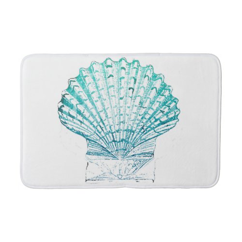 coastal chic teal blue watercolor mermaid seashell bath mat