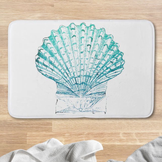 coastal chic teal blue watercolor mermaid seashell bath mat (coastal chic teal blue watercolor mermaid seashell bath mat)