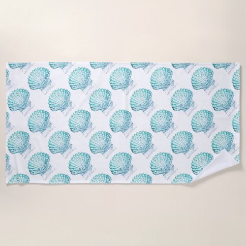 coastal chic teal blue watercolor mermaid seashell beach towel