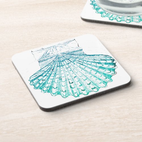 coastal chic teal blue watercolor mermaid seashell beverage coaster