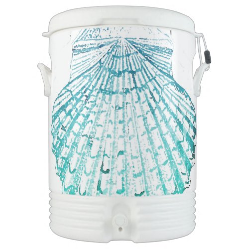 coastal chic teal blue watercolor mermaid seashell beverage cooler