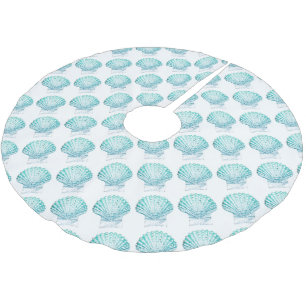 coastal chic teal blue watercolor mermaid seashell brushed polyester tree skirt