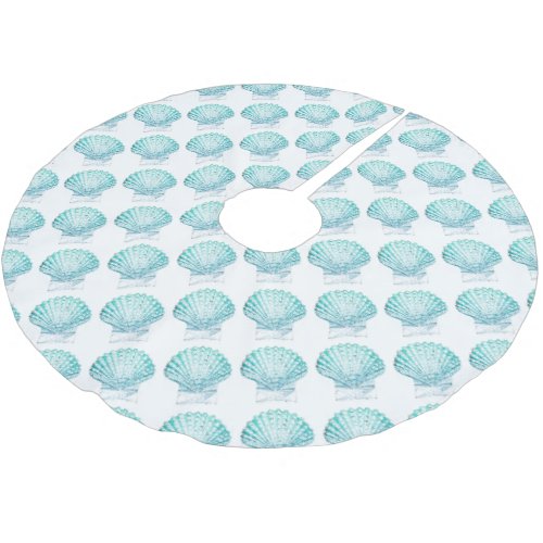 coastal chic teal blue watercolor mermaid seashell brushed polyester tree skirt