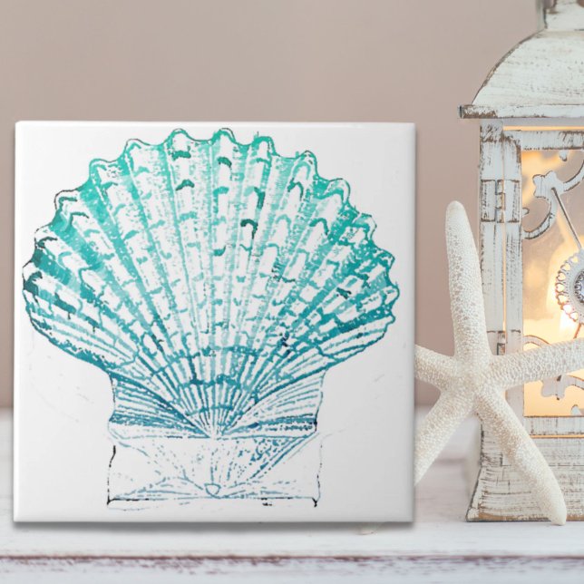 coastal chic teal blue watercolor mermaid seashell ceramic tile (coastal chic teal blue watercolor mermaid seashell ceramic tile)