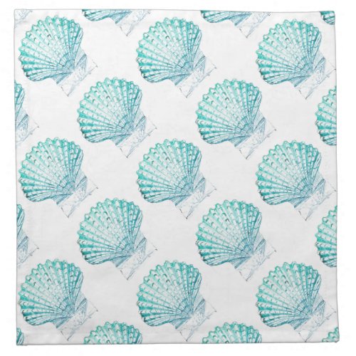 coastal chic teal blue watercolor mermaid seashell cloth napkin