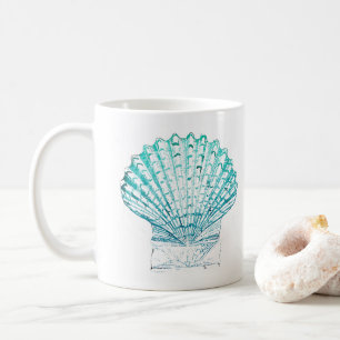 coastal chic teal blue watercolor mermaid seashell coffee mug