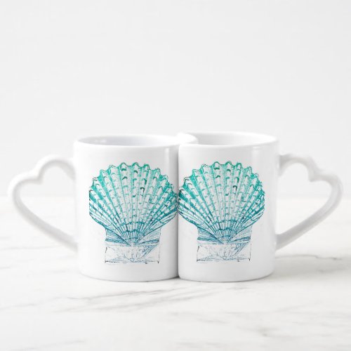 coastal chic teal blue watercolor mermaid seashell coffee mug set