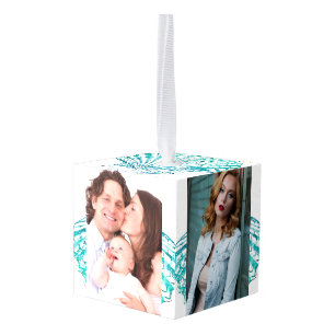 coastal chic teal blue watercolor mermaid seashell cube ornament