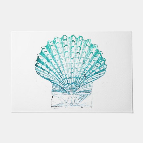 coastal chic teal blue watercolor mermaid seashell doormat