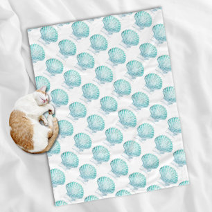 coastal chic teal blue watercolor mermaid seashell fleece blanket