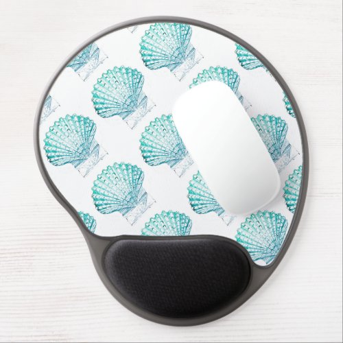 coastal chic teal blue watercolor mermaid seashell gel mouse pad