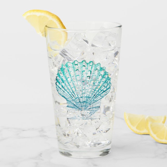 coastal chic teal blue watercolor mermaid seashell glass (Front Ice)