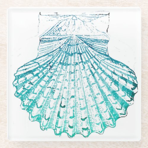 coastal chic teal blue watercolor mermaid seashell glass coaster
