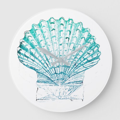 coastal chic teal blue watercolor mermaid seashell large clock