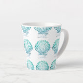 coastal chic teal blue watercolor mermaid seashell latte mug (Right Angle)