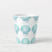 coastal chic teal blue watercolor mermaid seashell latte mug (Front)