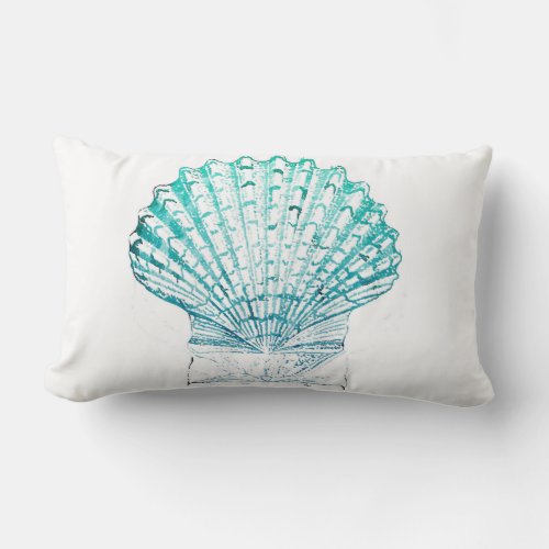 coastal chic teal blue watercolor mermaid seashell lumbar pillow