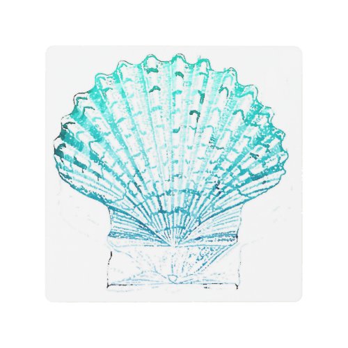 coastal chic teal blue watercolor mermaid seashell metal print