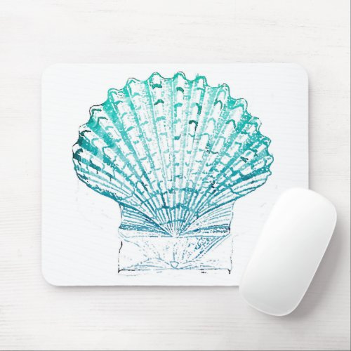 coastal chic teal blue watercolor mermaid seashell mouse pad