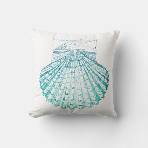 coastal chic teal blue watercolor mermaid seashell outdoor pillow