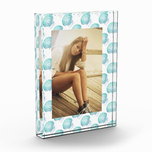 coastal chic teal blue watercolor mermaid seashell photo block