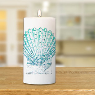 coastal chic teal blue watercolor mermaid seashell pillar candle