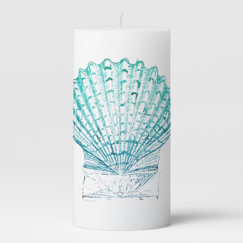 coastal chic teal blue watercolor mermaid seashell pillar candle