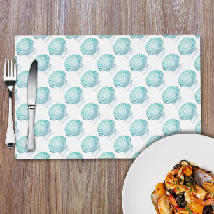coastal chic teal blue watercolor mermaid seashell placemat